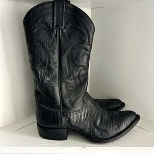 Tony Lama Men's black leather cowboy Boots 9